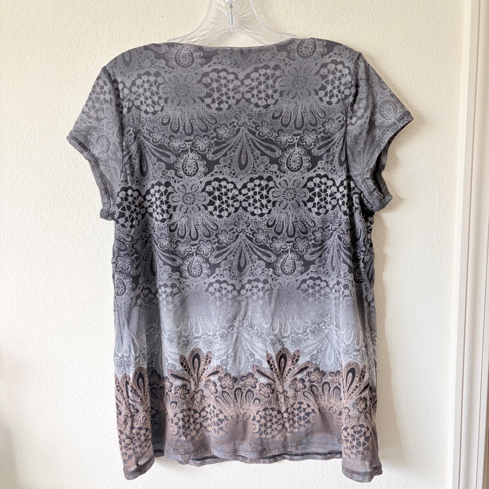 Vintage Lizwear Y2K Whimsigoth Mesh Overlay Surplice Top Ombre Lace Paisley XL - Picture 5 of 6